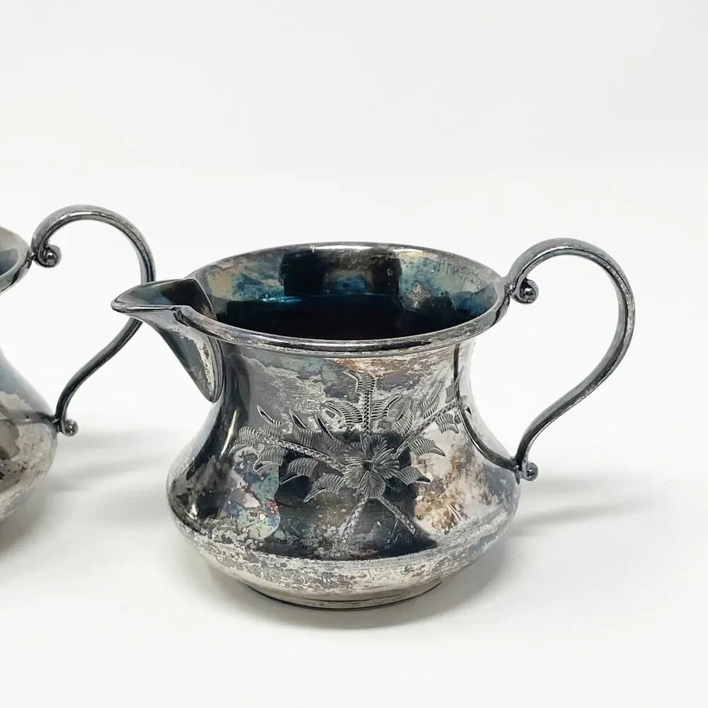 Queen City Silver‎ Company Creamer & Sugar Set Patina MCM Regency Aged GUC